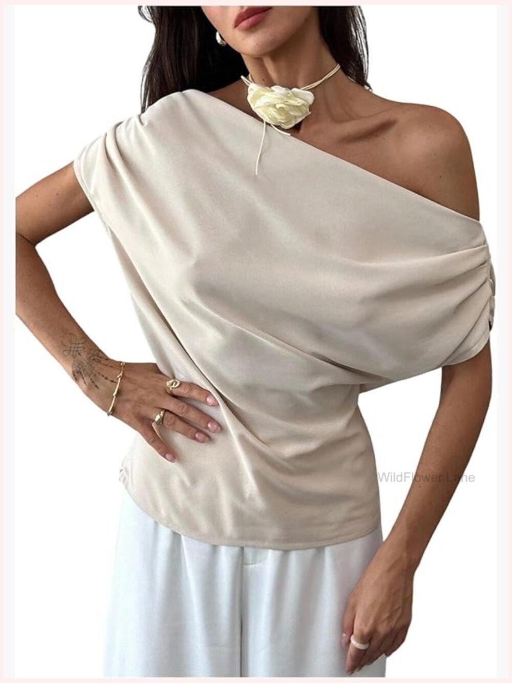 Off Shoulder Ruched Short Sleeve Blouse Work Business Top